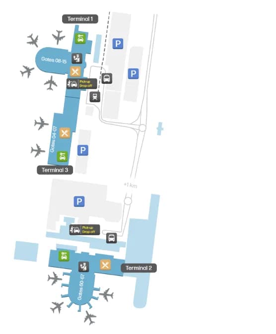 Supplier-provided schematic overview of Antalya Airport terminal areas