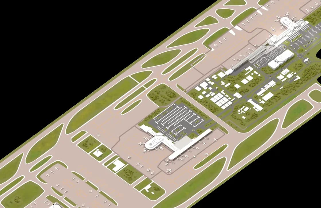 General aerial-style Antalya Airport terminal overview; no smoking terrace door marked